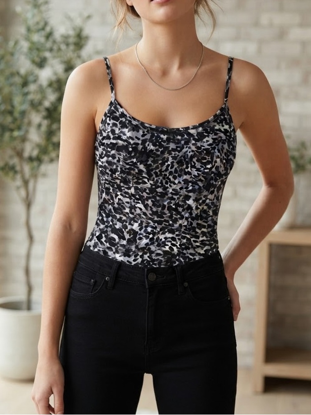 Reitmans Black & Grey Leopard Print Cami Tank Top